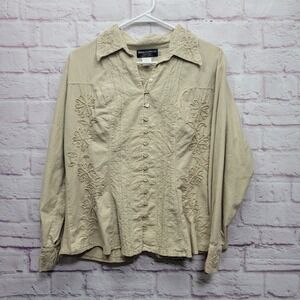 Inca Cottons Textured Pintuck Shirt Sz XL Embroidered Button Up Country‎ Cottage